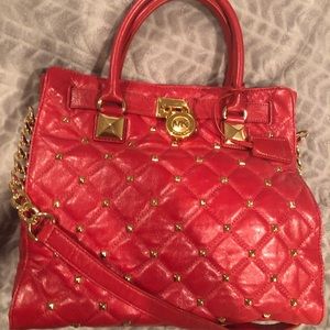 Michael Kors studded red leather bag